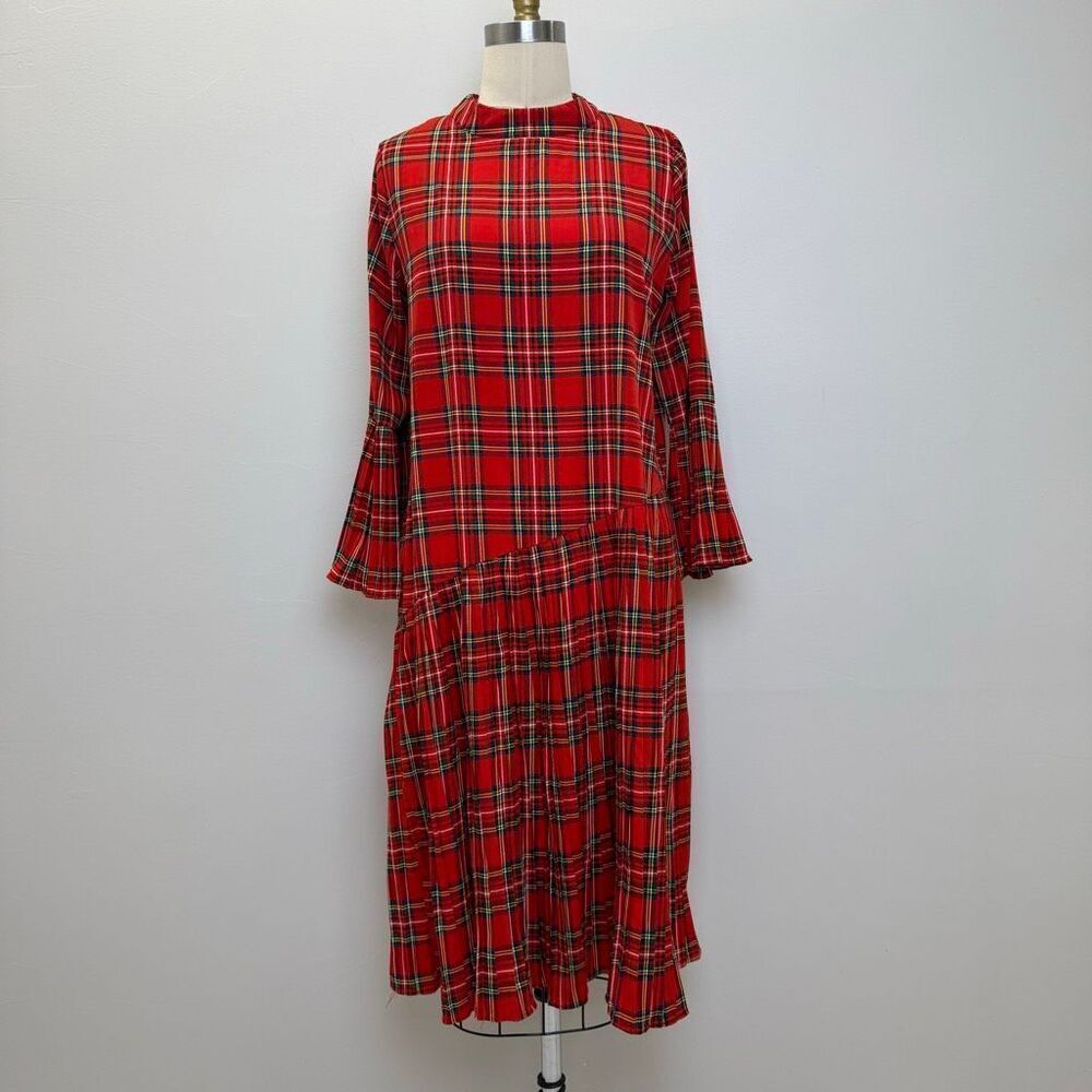 Red plaid long sleeve dress